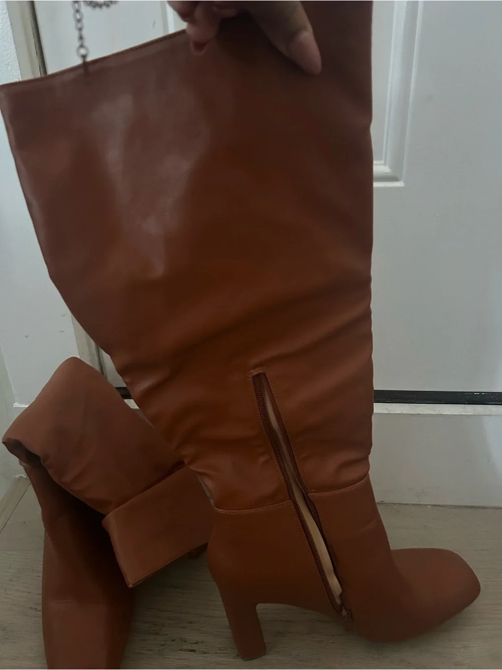 Women’s Brown Knee-High Square-Toe Boots